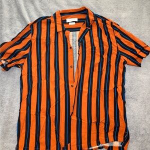 Urban Outfitters Orange, Black & Blue Vertical Stripe Short Sleeve Shirt